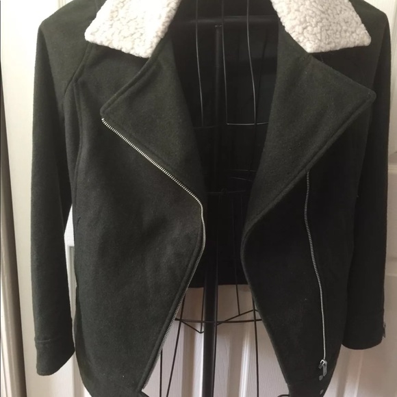 Ladies Wool Jacket Blend Army Green Small - Picture 2 of 11